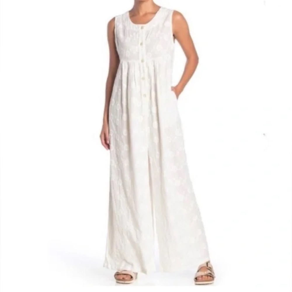 Free People White Embroidered Wide Leg jumpsuit - Picture 2 of 4